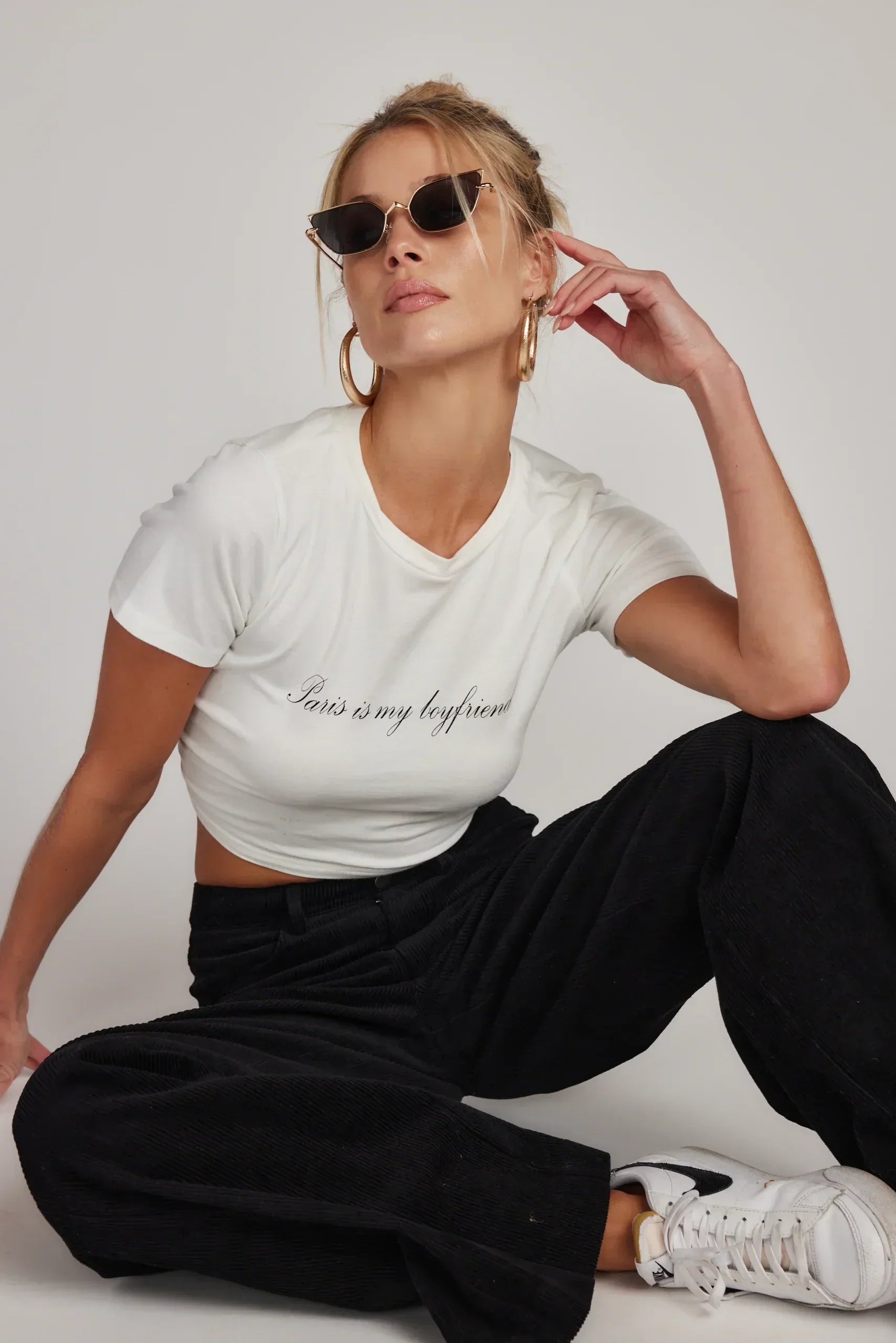 Paris Is My Boyfriend White Crop Tee