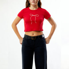 Red Bow Baby Tee for Women