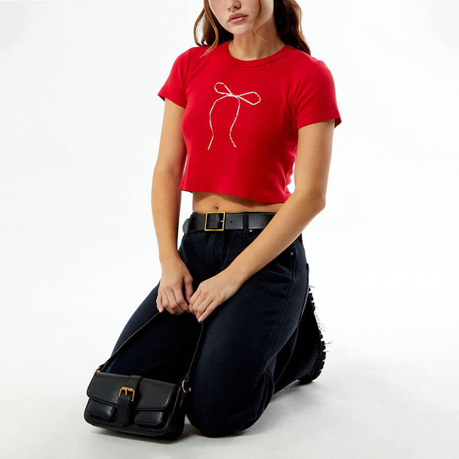 Red Bow Baby Tee for Women