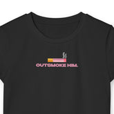Outsmoke Him Graphic Baby Tee for Women – Black Fitted Crop Top