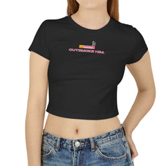 Outsmoke Him Graphic Baby Tee for Women – Black Fitted Crop Top
