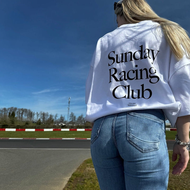 Sunday Racing Club Graphic T-Shirt – White Streetwear Tee for Men & Women
