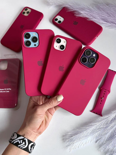 Rose Red iPhone Silicone Case with MagSafe Charger Support