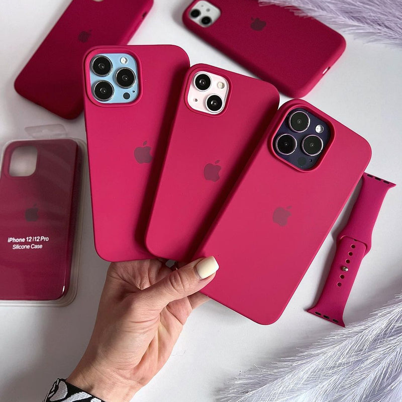 Rose Red iPhone Silicone Case with MagSafe Charger Support