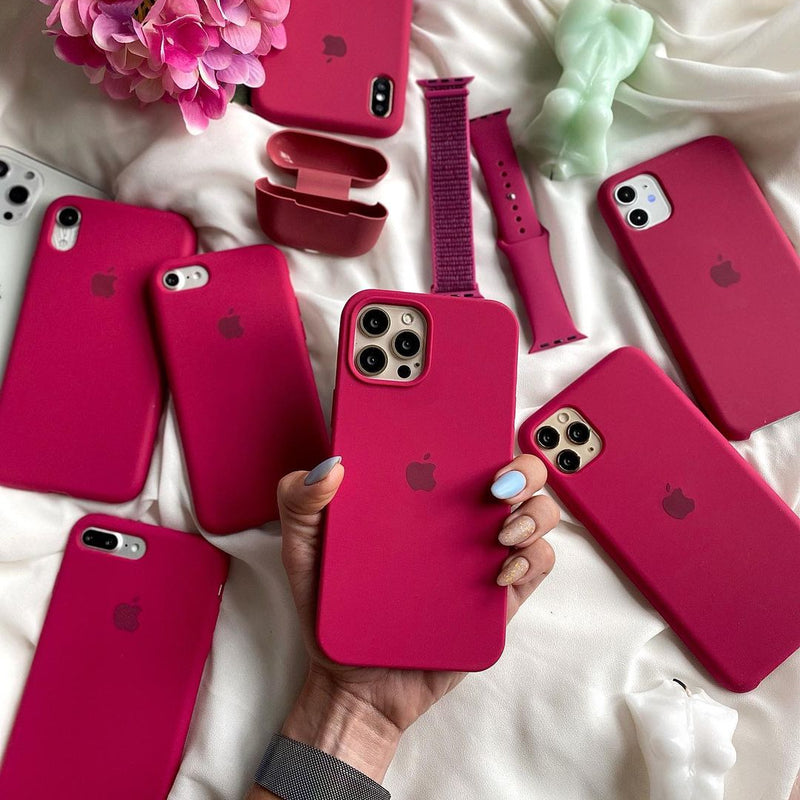 Rose Red iPhone Silicone Case with MagSafe Charger Support