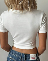 Cherry Graphic Baby Tee – White Crop Top