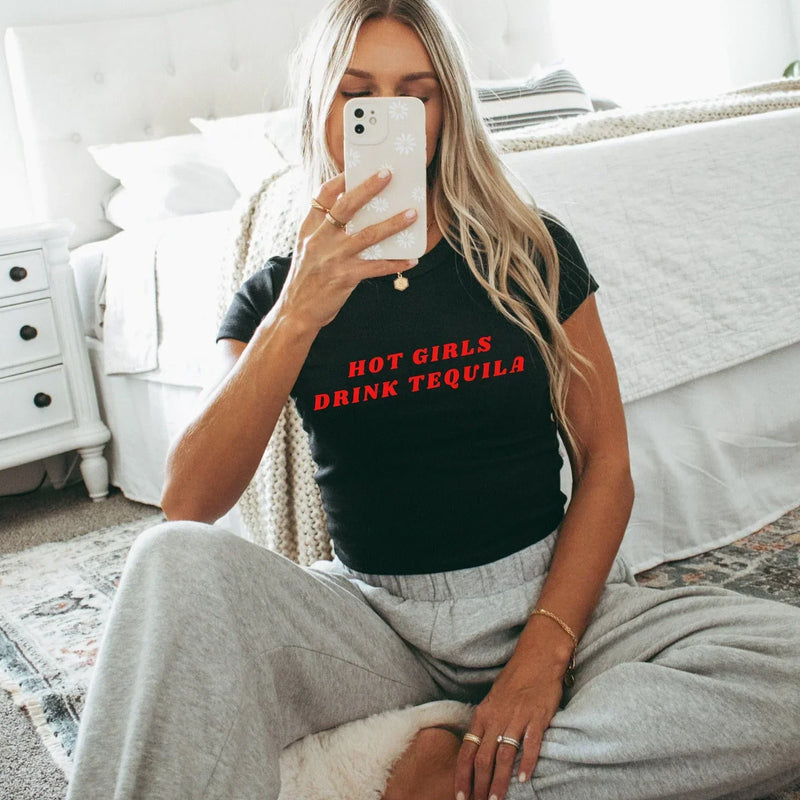 Hot Girls Drink Tequila Baby Tee – Women’s Crop Top
