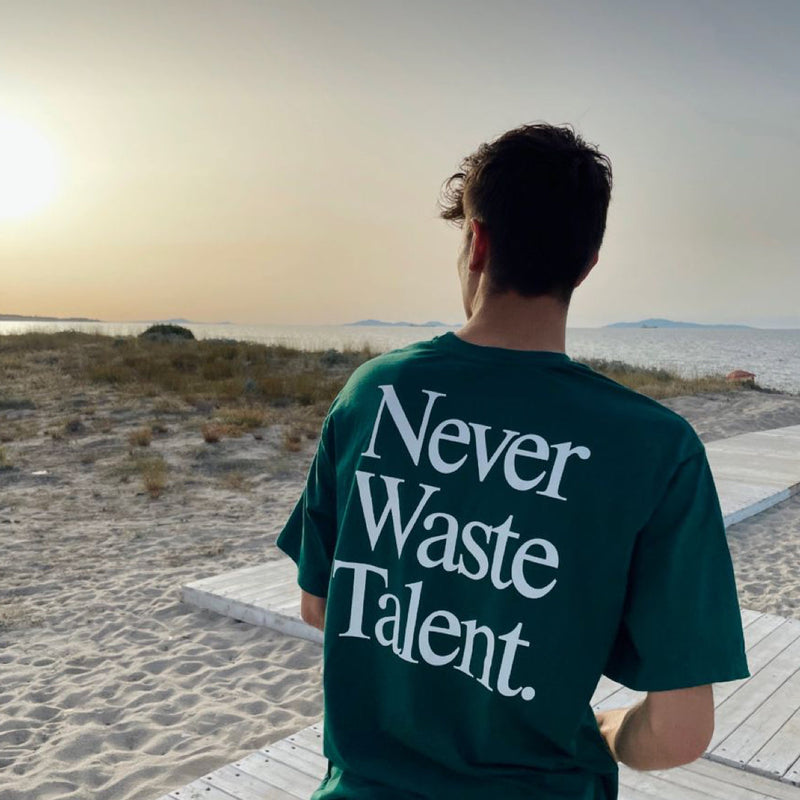 Oversized Green T-Shirt – “Never Waste Talent” Inspirational Streetwear