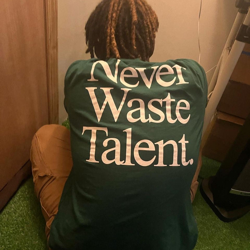 Oversized Green T-Shirt – “Never Waste Talent” Inspirational Streetwear