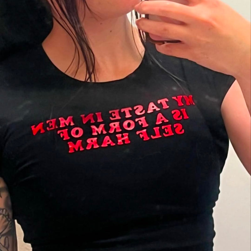 Edgy Black Baby Tee Crop Top