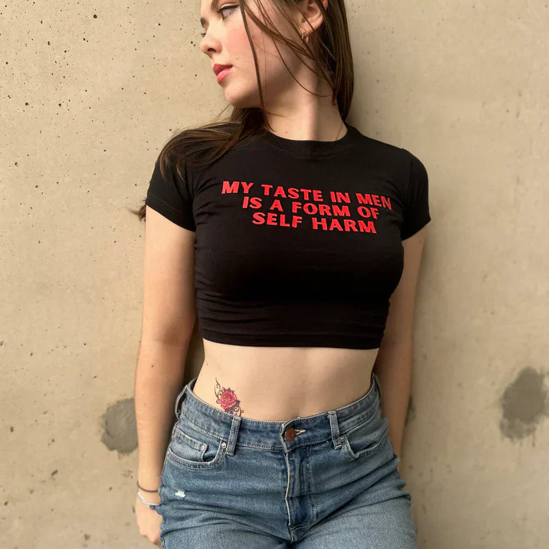 Edgy Black Baby Tee Crop Top