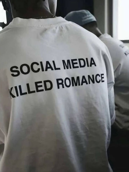Oversized “Social Media Killed Romance” White Graphic Tee