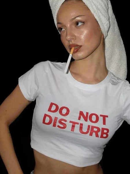 Do Not Disturb” Black Baby Tee Crop Top by Drip Republic