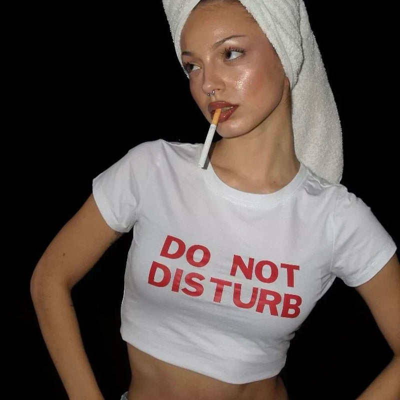 Do Not Disturb” Black Baby Tee Crop Top by Drip Republic