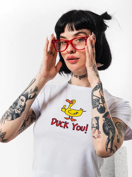 Duck You Baby Tee – Graphic Y2K Crop Top