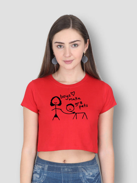 Boys Make Great Pets Red Graphic Crop Top for Women 