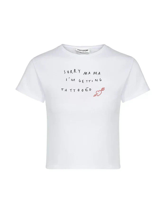 Sorry Mama Baby Tee – White Aesthetic Crop Top