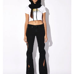 Buckle Up Baby Y2K White Crop Top for Women