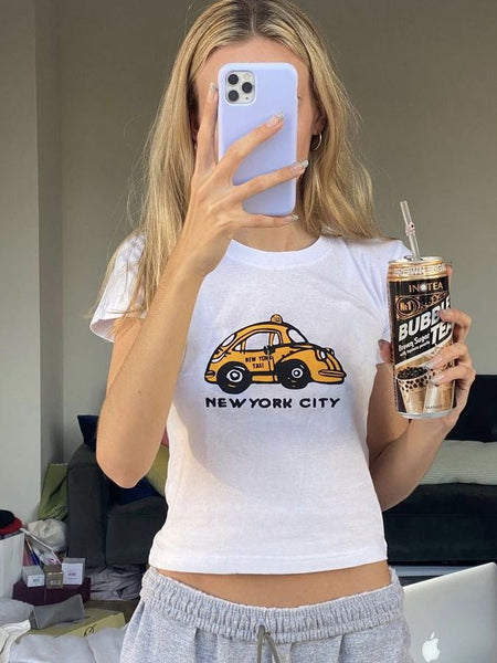 White New York City Crop Top