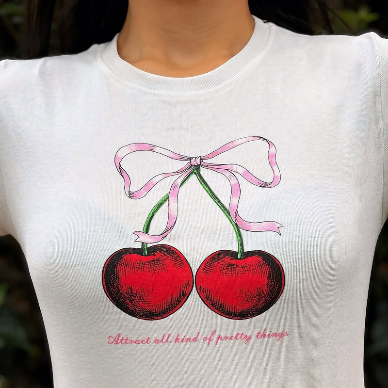 Cherry Baby Tee Crop Top