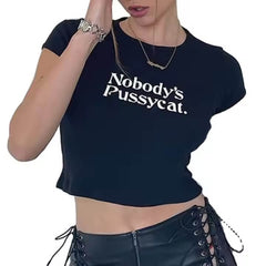 Nobody’s Pussycat Black Graphic Crop Top for Women