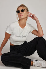 Paris Is My Boyfriend White Crop Tee 