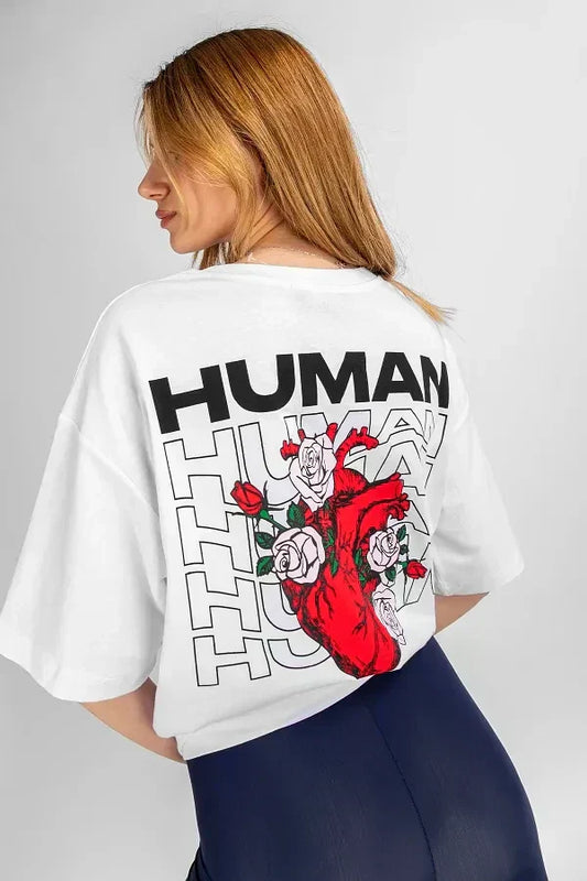 Human Heart White Oversized T-Shirt for Men & Women