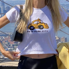 White New York City Crop Top