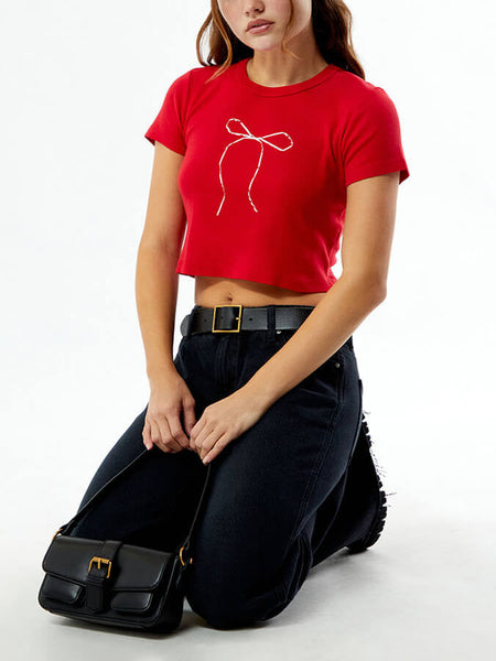 Red Bow Baby Tee for Women 