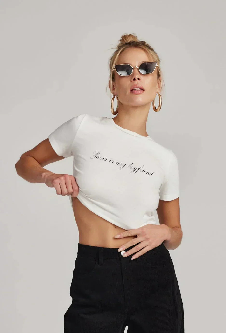 Paris Is My Boyfriend White Crop Tee 