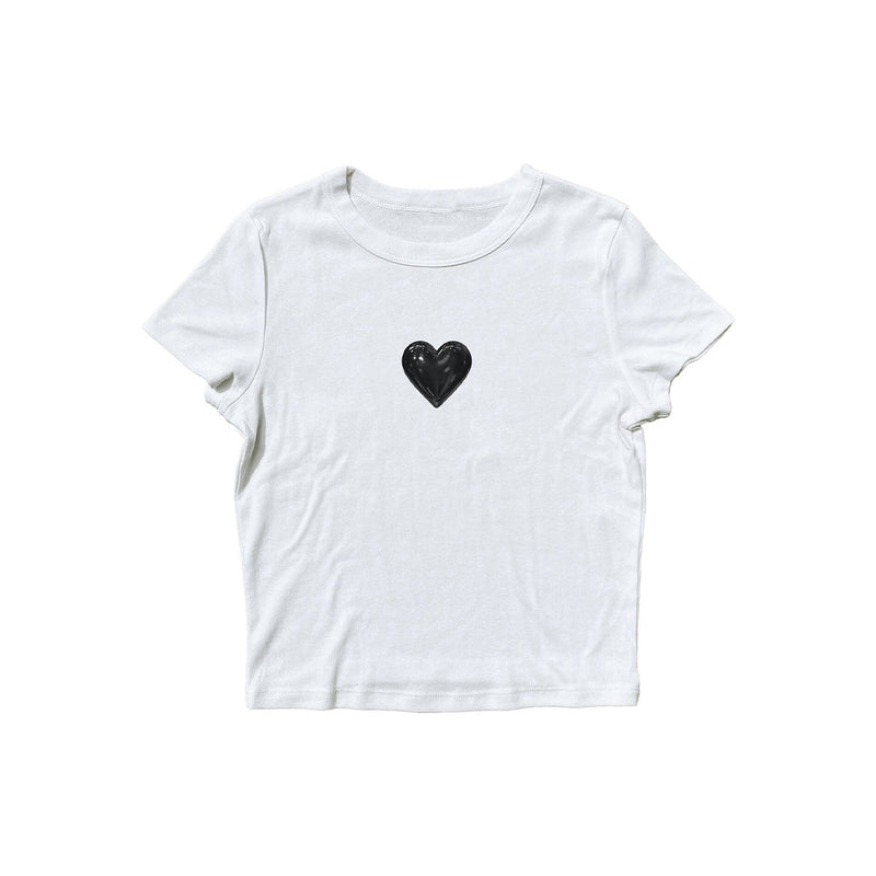 Y2K White Baby Tee for Women | Minimal Heart Cotton Crop Top