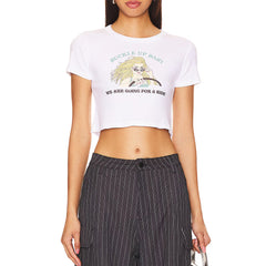 Buckle Up Baby Y2K White Crop Top for Women