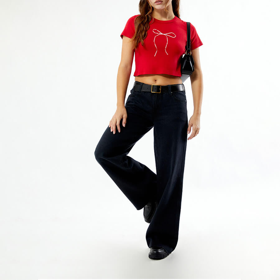 Red Bow Baby Tee for Women 