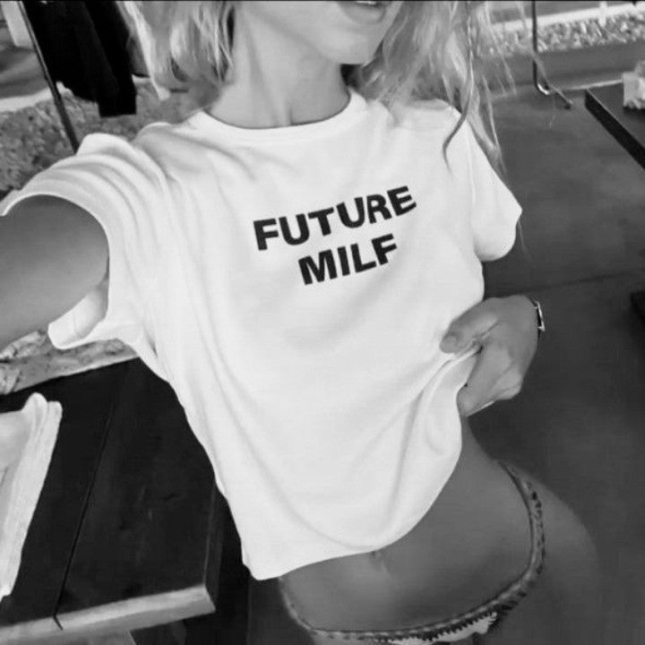 Future MILF white Baby Tee Crop Top