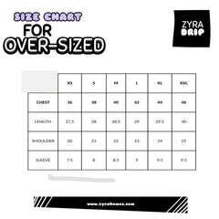Size Chart for Over-sized T-shirts