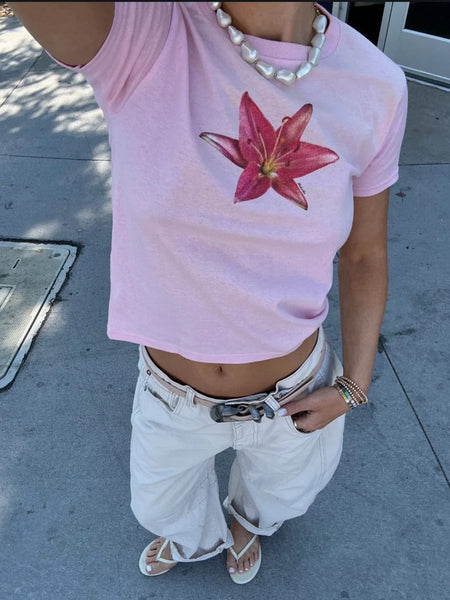 Lily Blossom Aesthetic Baby Tee for Women
