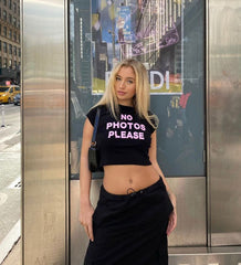 No Photos Please Crop Top – Black Baby Tee