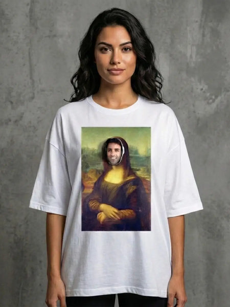 Mona Lisa ft Raju Women's Oversized T-Shirt | Art Graphic Streetwear Tee