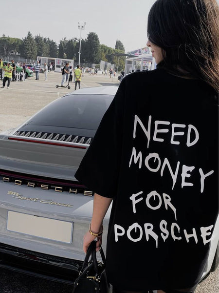 Need Money For Porsche Oversized Black T-Shirt for Women