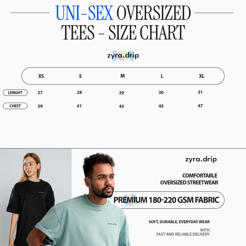 Unisex Ovrsized tshirt - Size chart
