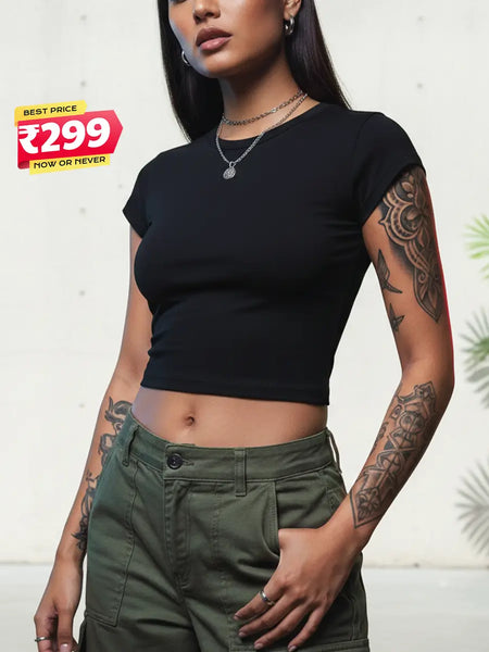 Essential Black Baby Tee | Slim-Fit Crop Top