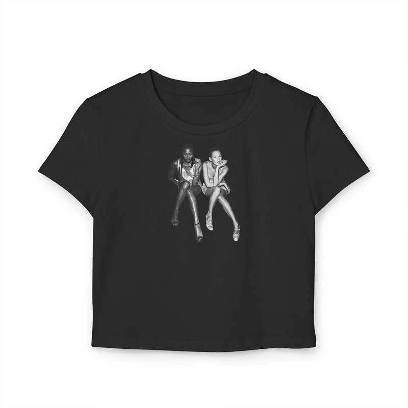Retro Model Graphic Baby Tee for Women – Cropped Streetwear Top in Black