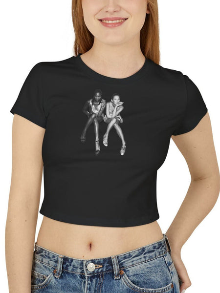 Retro Model Graphic Baby Tee for Women – Cropped Streetwear Top in Black