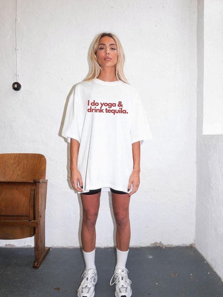 Yoga & Tequila T-Shirt for Women | Funny Graphic Oversized Tee