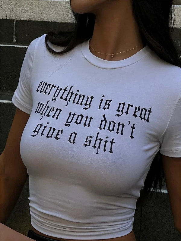 Everything Is Great Graphic Baby Tee for Women – White Cotton Crop Top