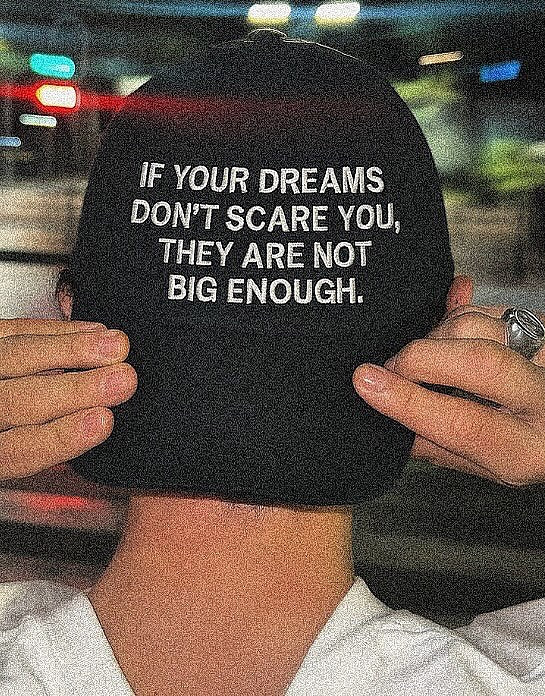 Black Motivational Quote Baseball Cap – “If Your Dreams Don’t Scare You, They’re Not Big Enough” Adjustable Hat
