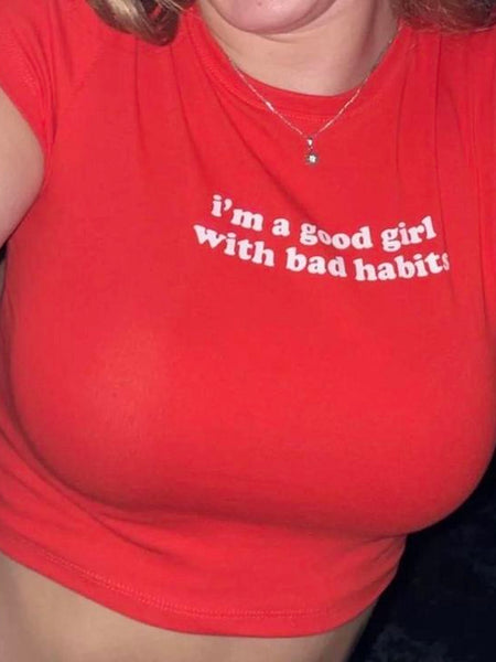 Good Girl with Bad Habits Red Crop Top – Women’s Bold Streetwear Baby Tee | Zyra Drip