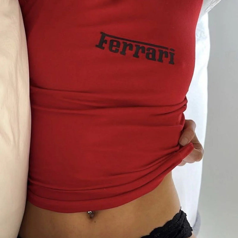 Bold Red Ferrari Baby Tee for Women | Crop Top