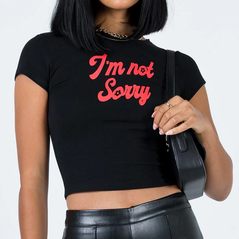 I’m Not Sorry Black Baby Tee for Women