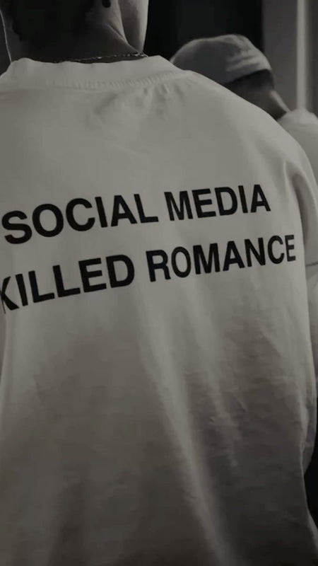 Oversized “Social Media Killed Romance” White Graphic Tee